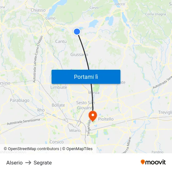 Alserio to Segrate map