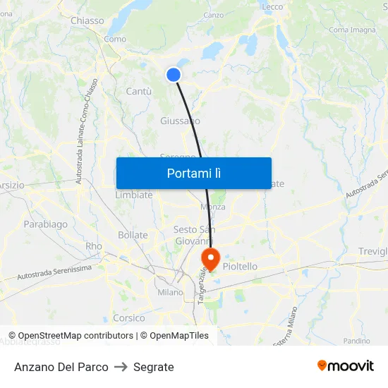 Anzano Del Parco to Segrate map