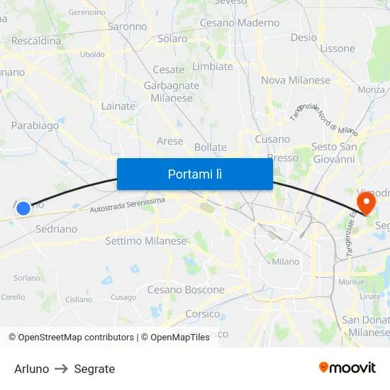 Arluno to Segrate map
