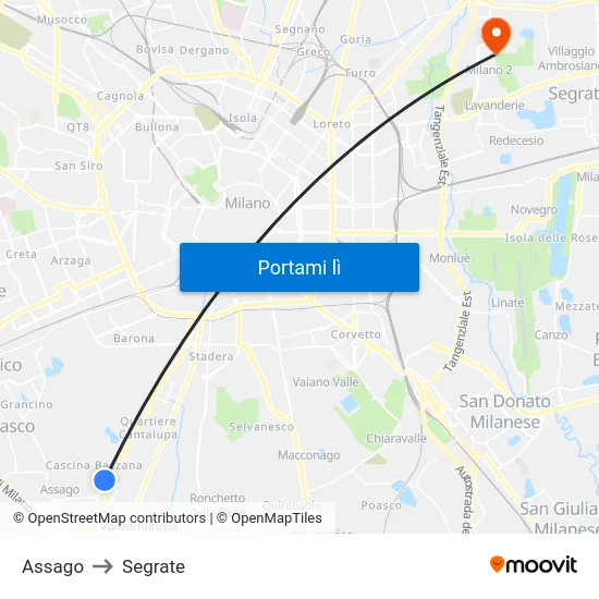 Assago to Segrate map