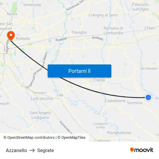 Azzanello to Segrate map