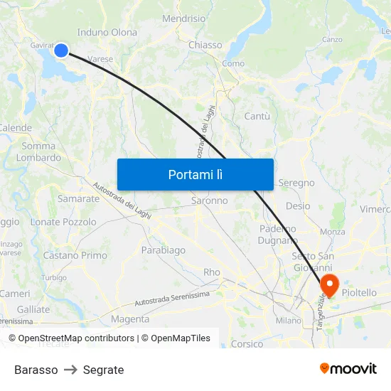 Barasso to Segrate map