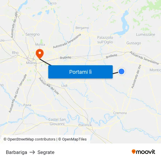 Barbariga to Segrate map