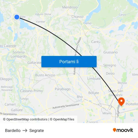 Bardello to Segrate map