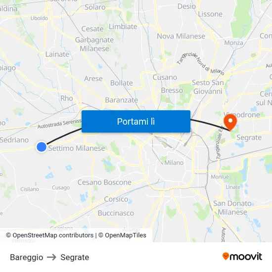Bareggio to Segrate map