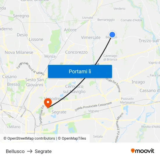 Bellusco to Segrate map