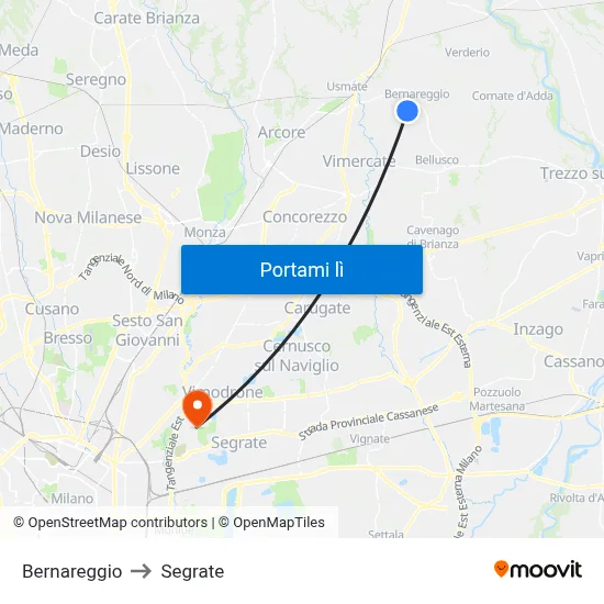 Bernareggio to Segrate map