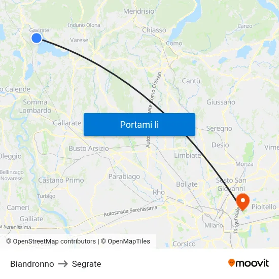 Biandronno to Segrate map