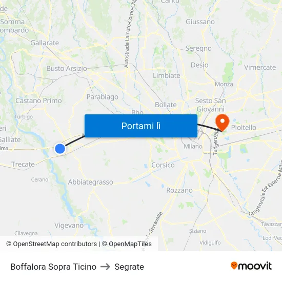 Boffalora Sopra Ticino to Segrate map