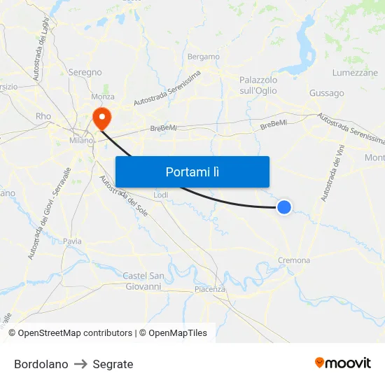 Bordolano to Segrate map