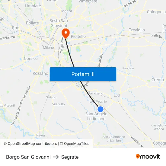 Borgo San Giovanni to Segrate map