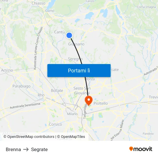 Brenna to Segrate map