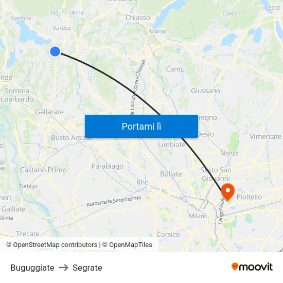 Buguggiate to Segrate map