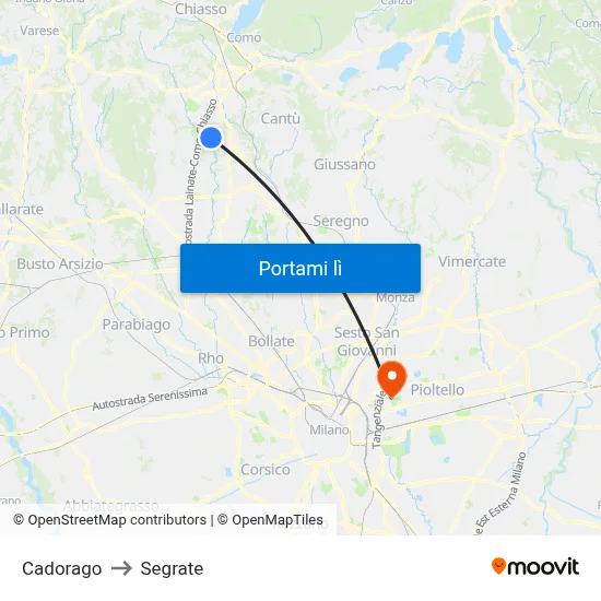 Cadorago to Segrate map