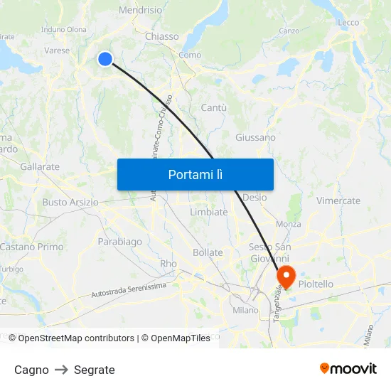 Cagno to Segrate map