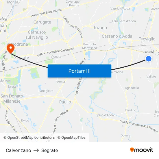 Calvenzano to Segrate map