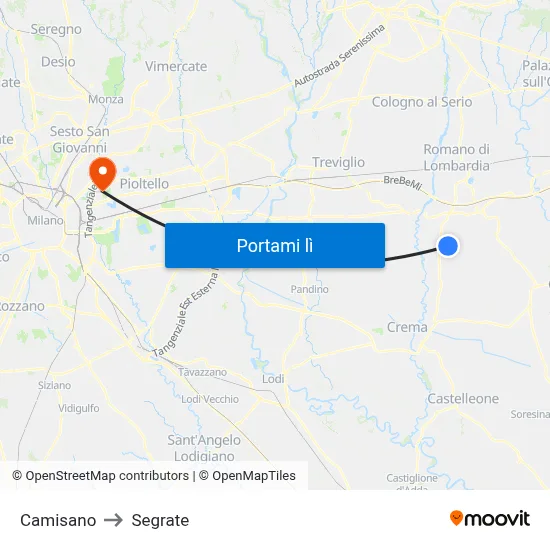 Camisano to Segrate map