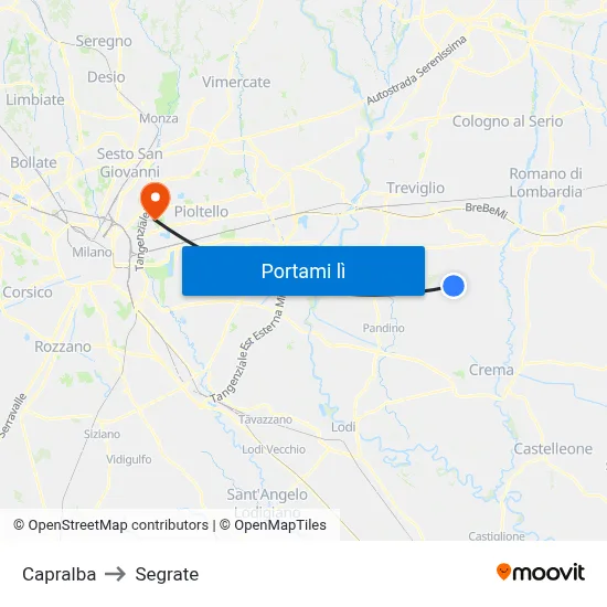 Capralba to Segrate map