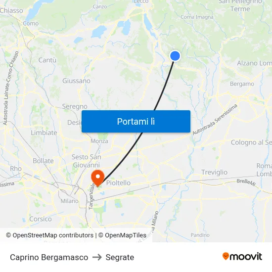 Caprino Bergamasco to Segrate map