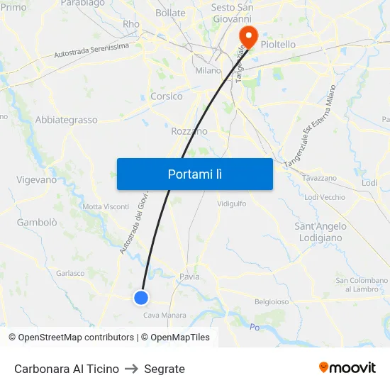 Carbonara Al Ticino to Segrate map