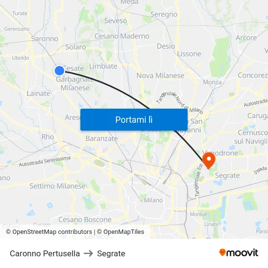 Caronno Pertusella to Segrate map