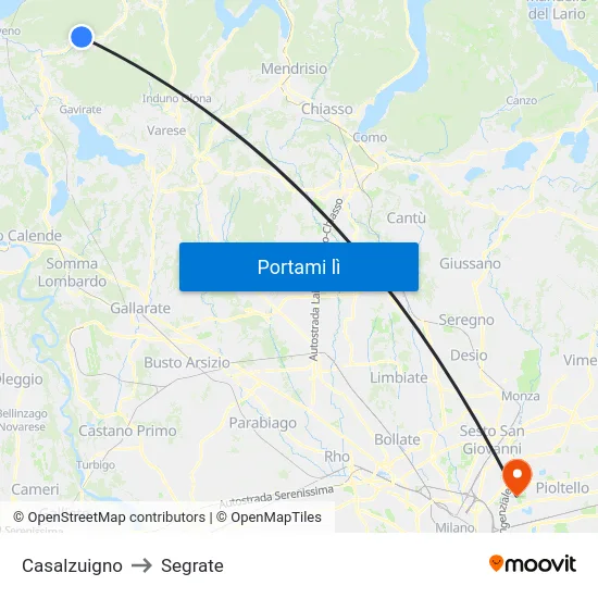 Casalzuigno to Segrate map