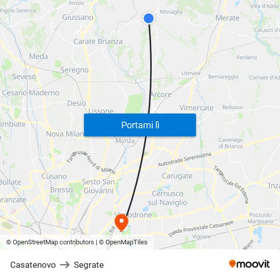 Casatenovo to Segrate map