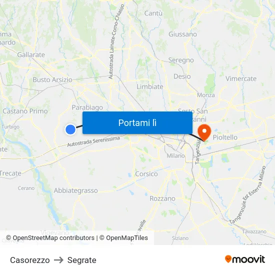 Casorezzo to Segrate map