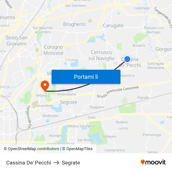 Cassina De' Pecchi to Segrate map