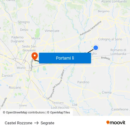 Castel Rozzone to Segrate map