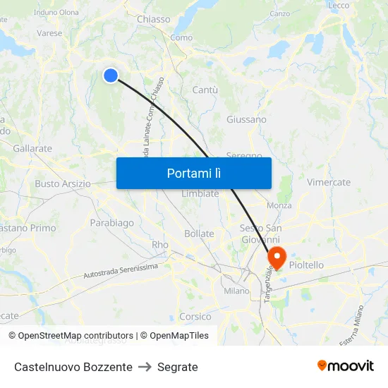 Castelnuovo Bozzente to Segrate map
