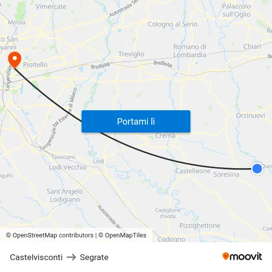 Castelvisconti to Segrate map