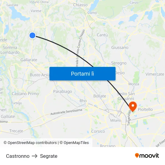 Castronno to Segrate map