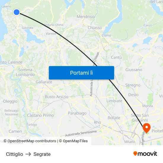 Cittiglio to Segrate map