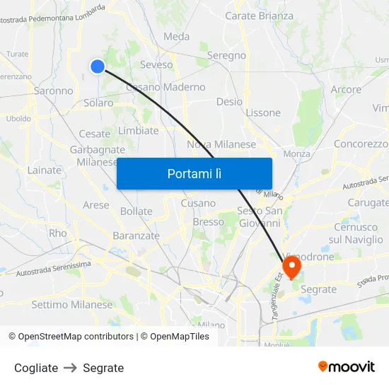 Cogliate to Segrate map