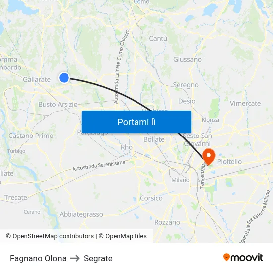 Fagnano Olona to Segrate map
