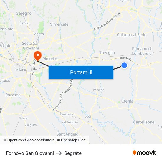 Fornovo San Giovanni to Segrate map