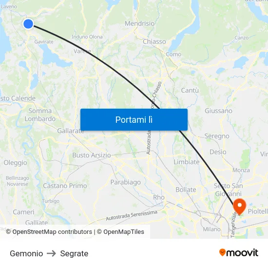 Gemonio to Segrate map