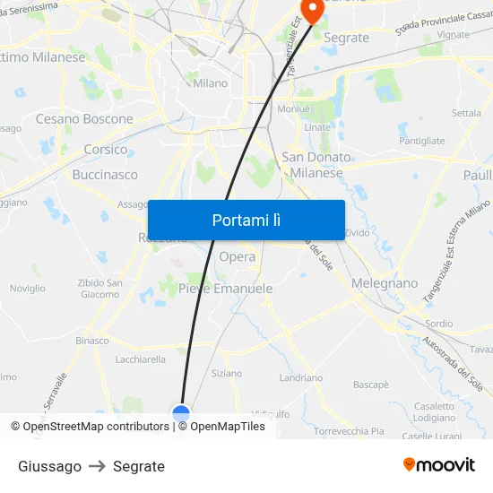 Giussago to Segrate map