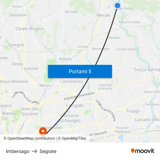 Imbersago to Segrate map