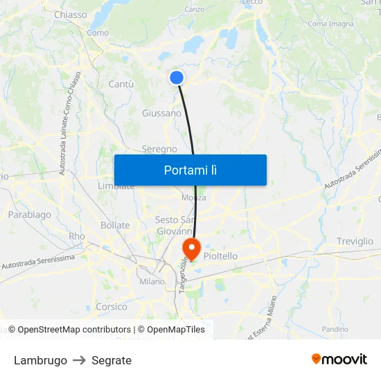 Lambrugo to Segrate map