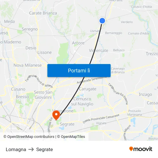 Lomagna to Segrate map