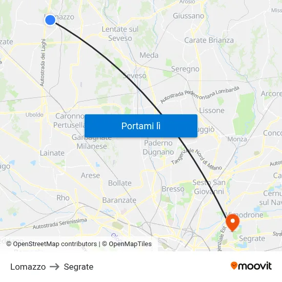 Lomazzo to Segrate map