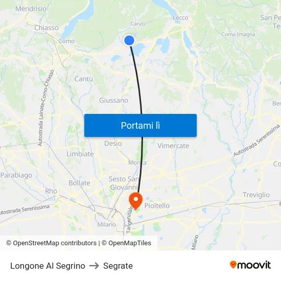 Longone Al Segrino to Segrate map
