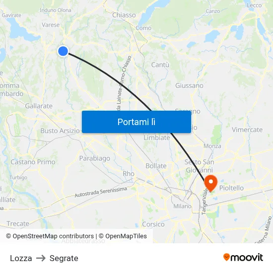 Lozza to Segrate map