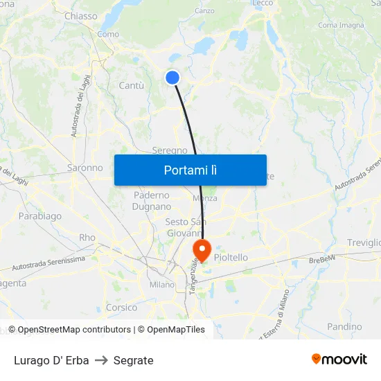 Lurago D' Erba to Segrate map