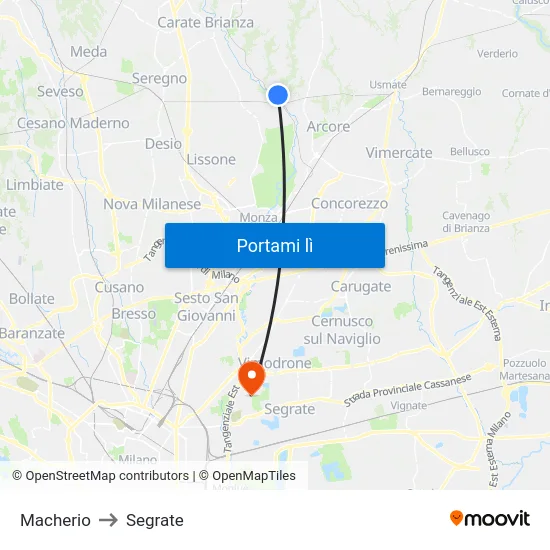 Macherio to Segrate map