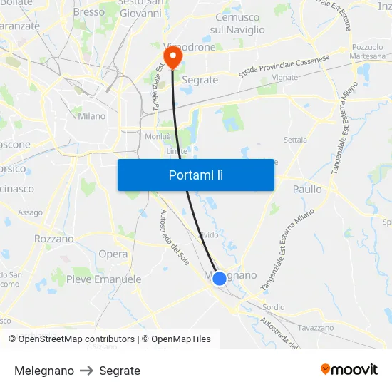 Melegnano to Segrate map