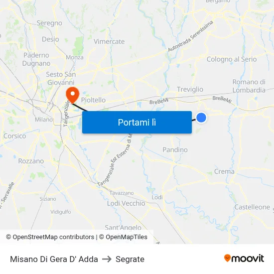 Misano Di Gera D' Adda to Segrate map