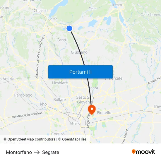 Montorfano to Segrate map